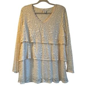 Skye's The Limit Ivory Floral Lace Tiered Cottagecore Peasant Tunic Top Size 2X